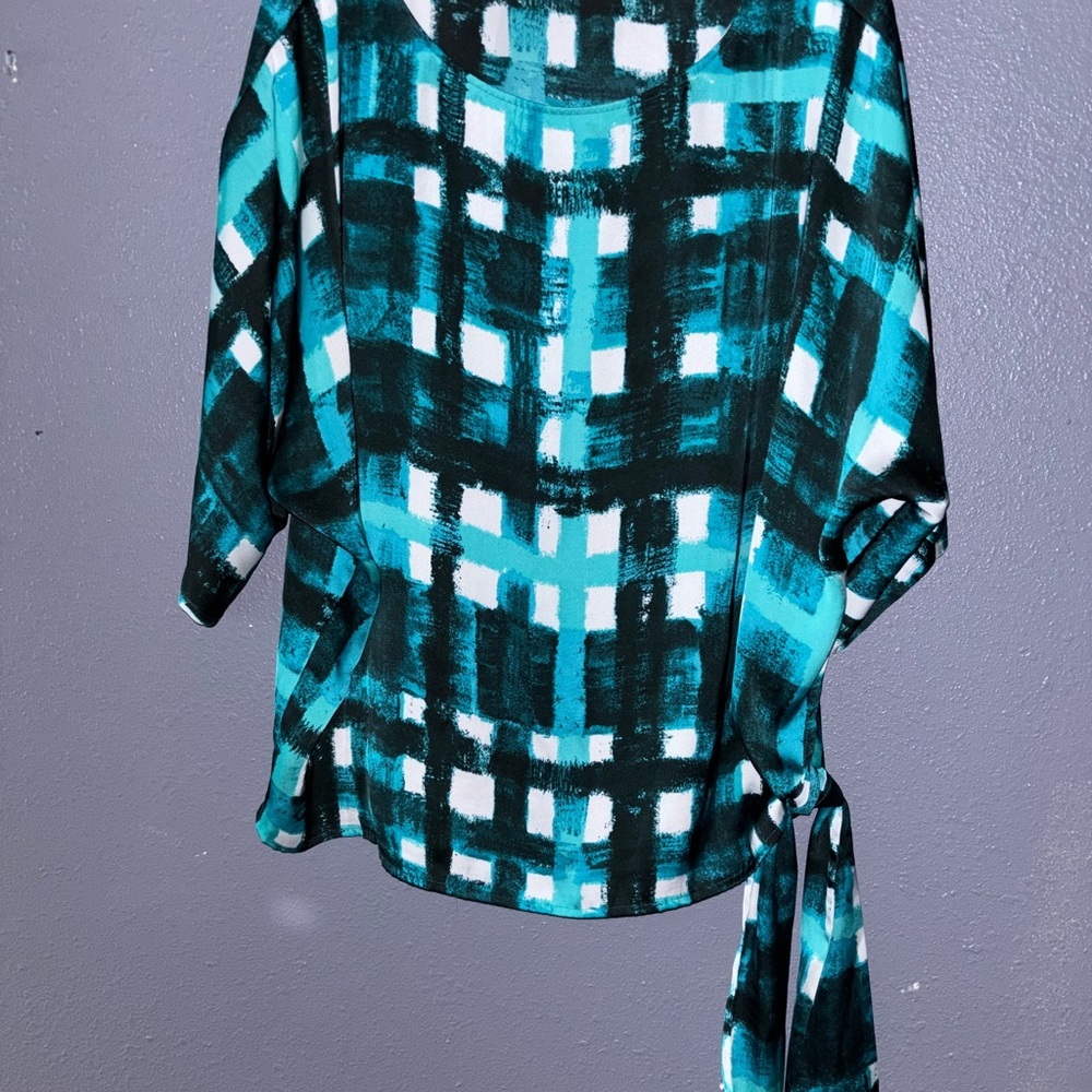 MICHAEL Michael Kors Teal Black White Patterned Tunic